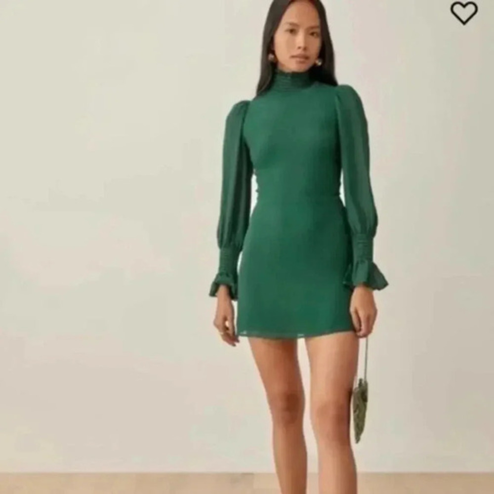 Reformation Archie Long Sleeve Emerald Dress B961